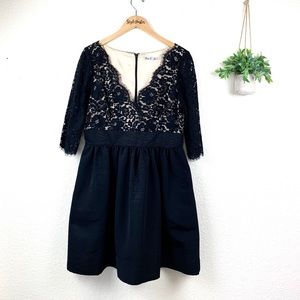 Eliza J Black Lace & Faille Empire Waist Dress